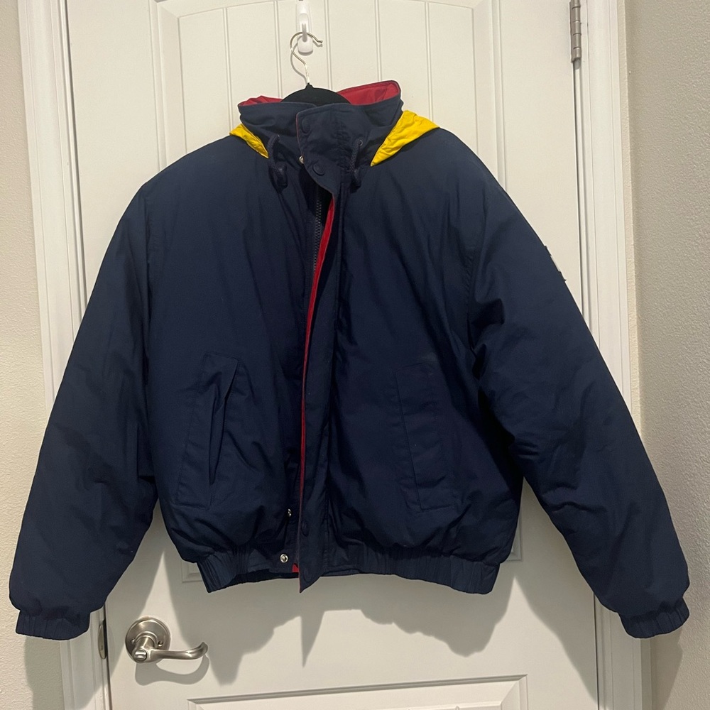 Tommy Hilfiger Navy Coat with Red and White Patch